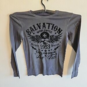 Archaic Shirt Mens Size Large Long Sleeve Thermal Y2K Gray Black Distressed